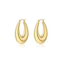 18K Gold plated stainless steel hoop earrings Light Weight Daily Jewelry Oval thick Hoop Chunky Chubby Huggies Earring